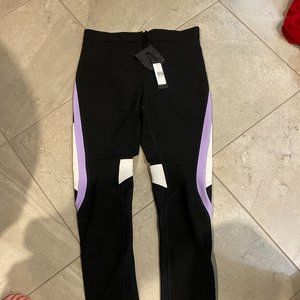 VERSACE Black Purple White Stretch Crepe Mesh Pant